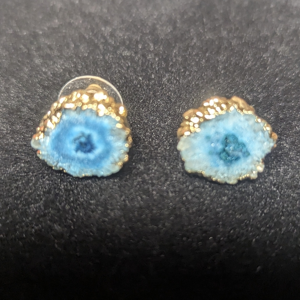 Blue Agate Geode Stud Earrings